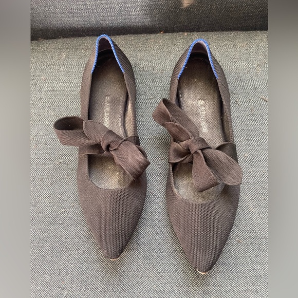 Rothys Womens Mary Jane Black Point Bow Flats - Picture 2 of 11